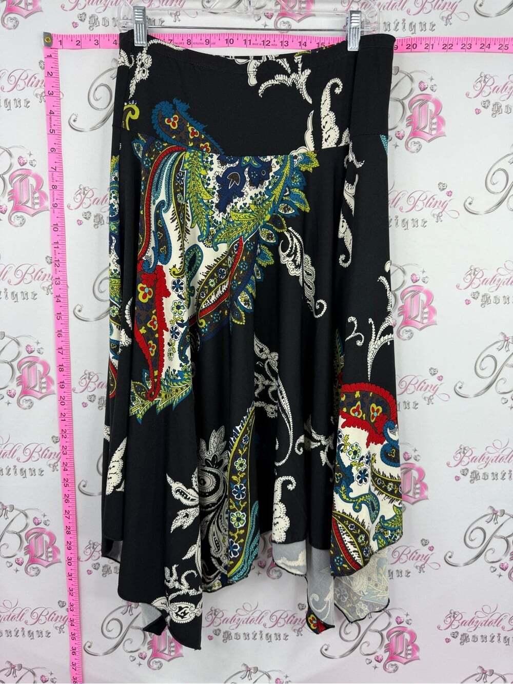 CHAPTER ONE skirt fairy Black Paisley Print Asymmetric with Multicolor Accents